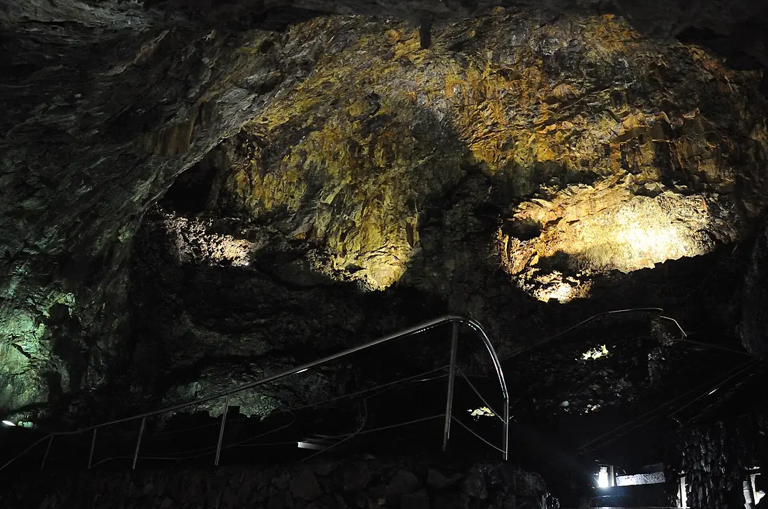 ALG - Illuminated volcanic walls inside Algar do Carvao, Terceira, Azores, 2013