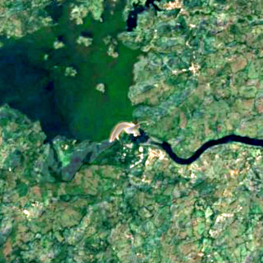 Central hidroeléctrica Cerrón Grande visto desde arriba (Sentinel-2)