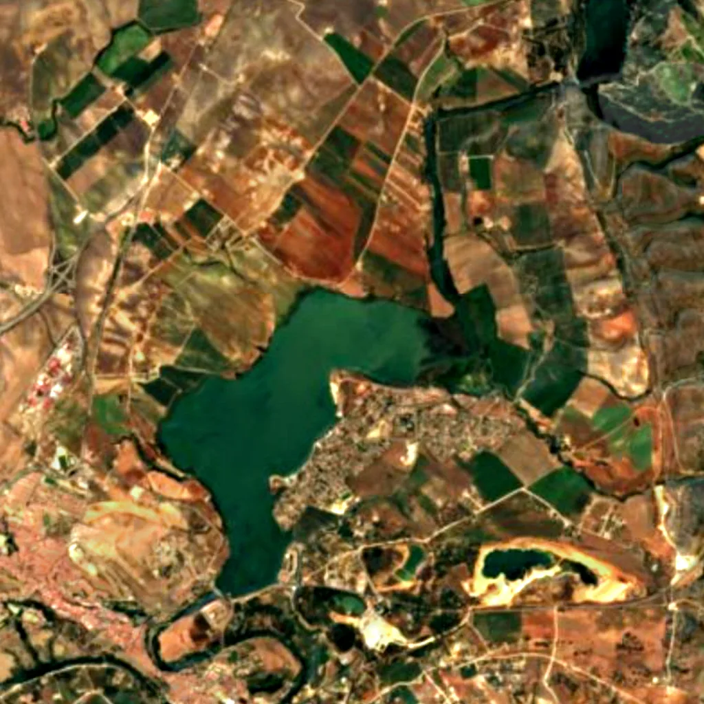 Extrémité du réservoir d'Arcos vu d'en haut (Sentinel-2)