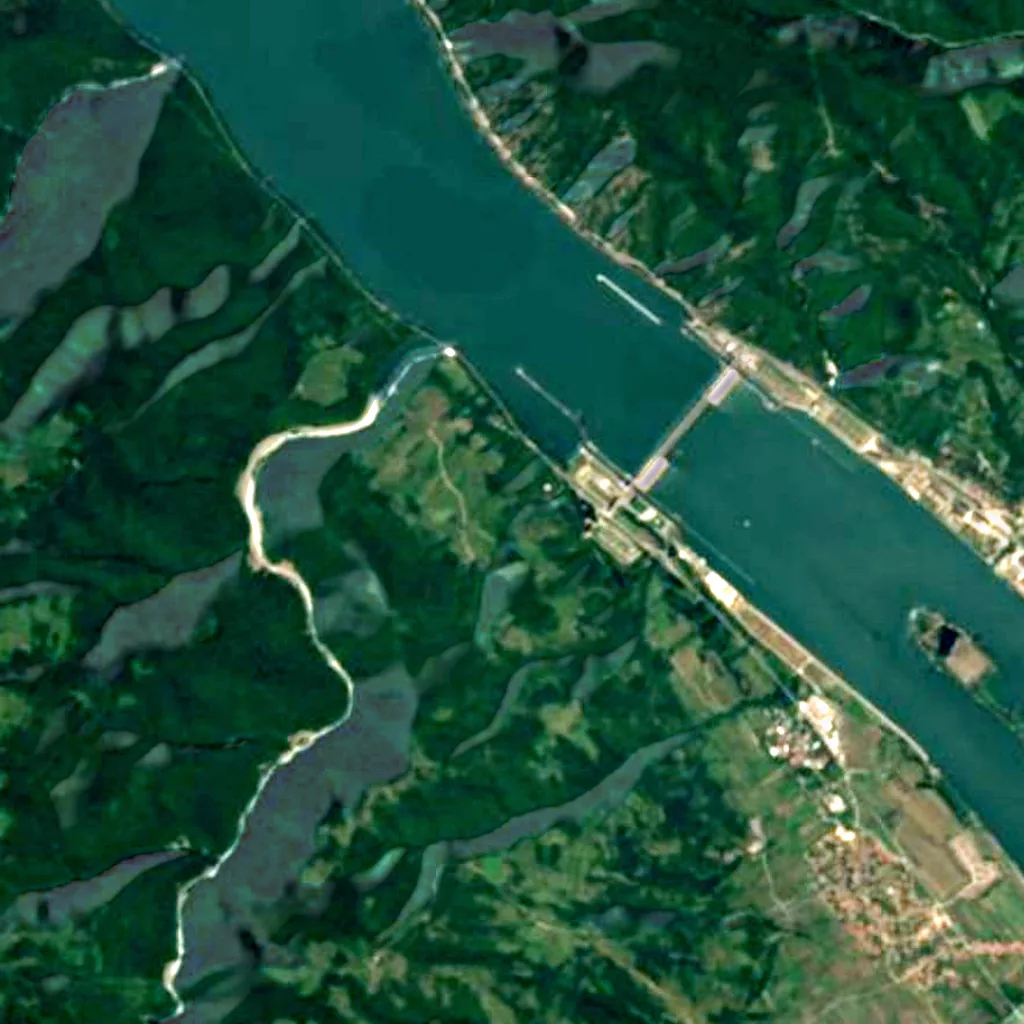 Parque nacional de Đerdap visto desde arriba (Sentinel-2)