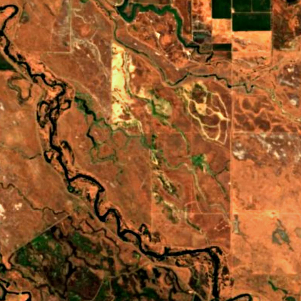 Grasslands Wildlife Management Area visto dall'alto (Sentinel-2)
