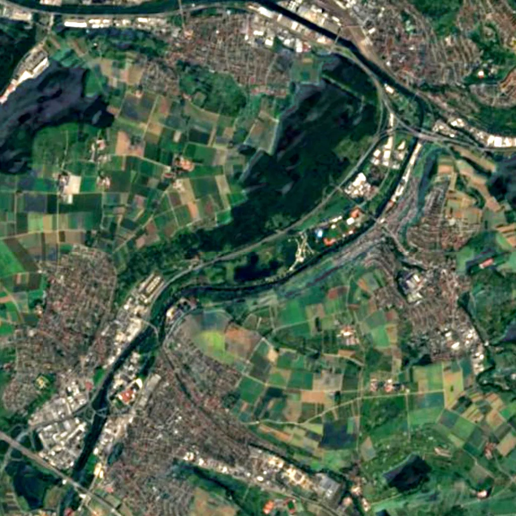 Grienwiesen und Wernauer Baggerseen seen from above (Sentinel-2)