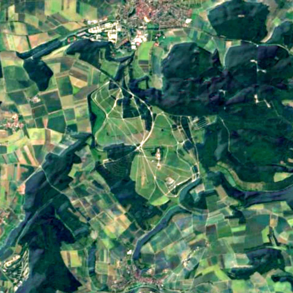 Heiden und Wälder Tauberland von oben gesehen (Sentinel-2)