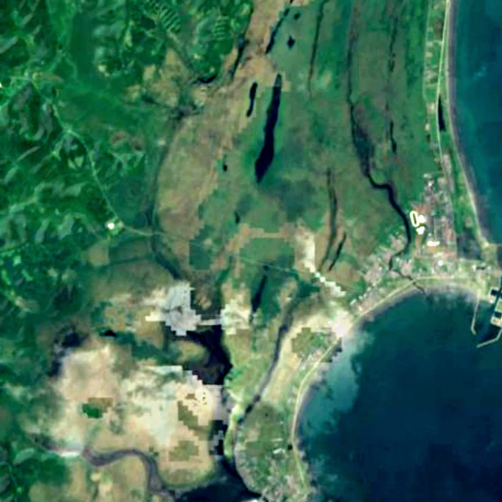 Kiritappu Wetland vu d'en haut (Sentinel-2)