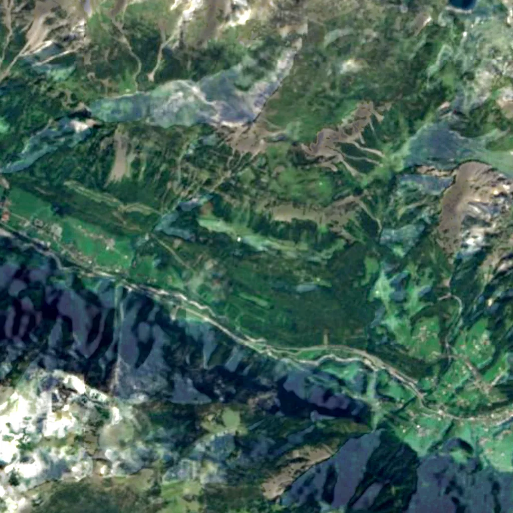 Klostertaler Bergwälder seen from above (Sentinel-2)
