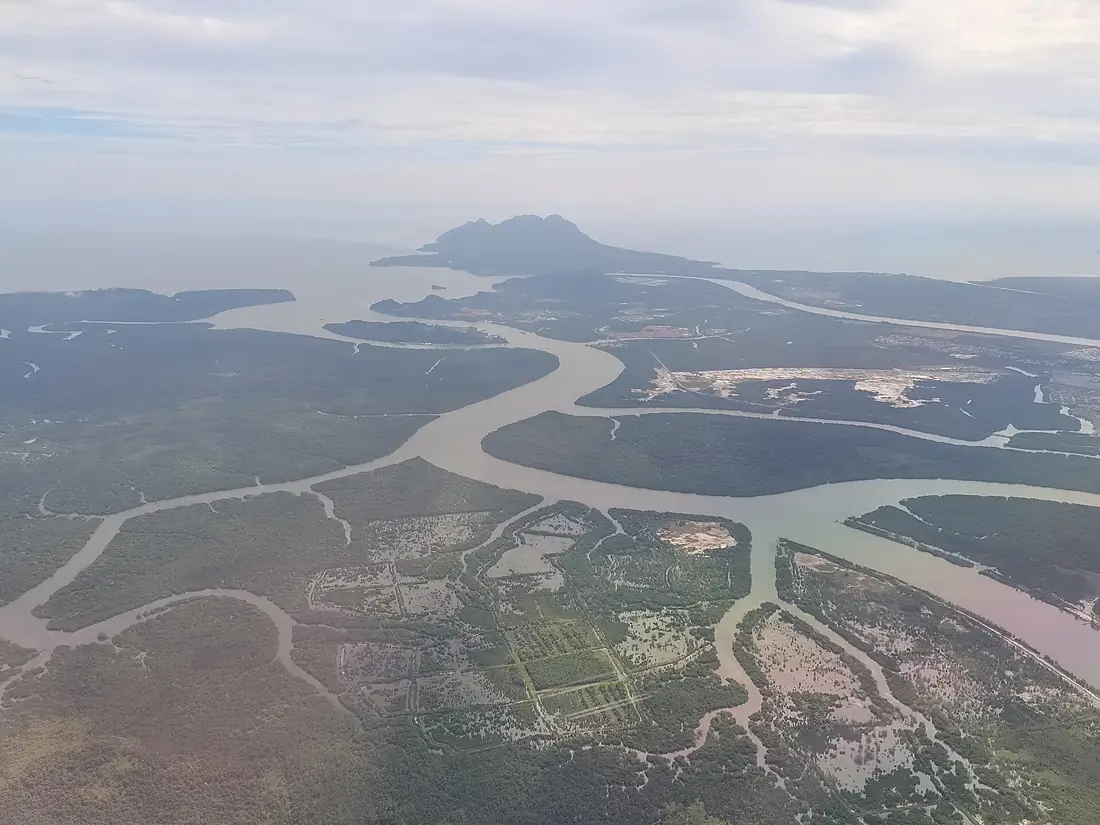Salak River, part of Kuching Wetlands National Park, and Mount Santubong