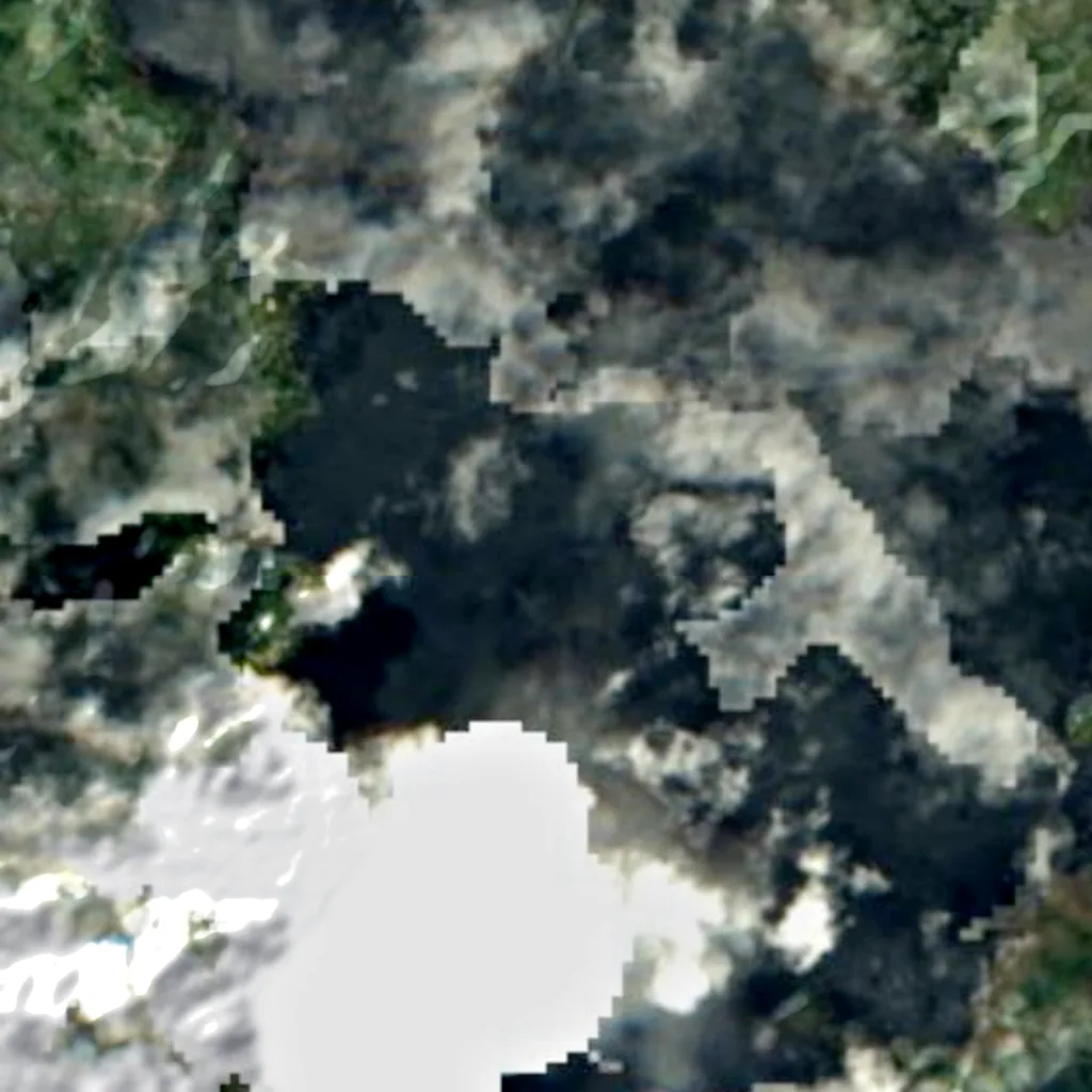Laguna de la Cocha vu d'en haut (Sentinel-2)