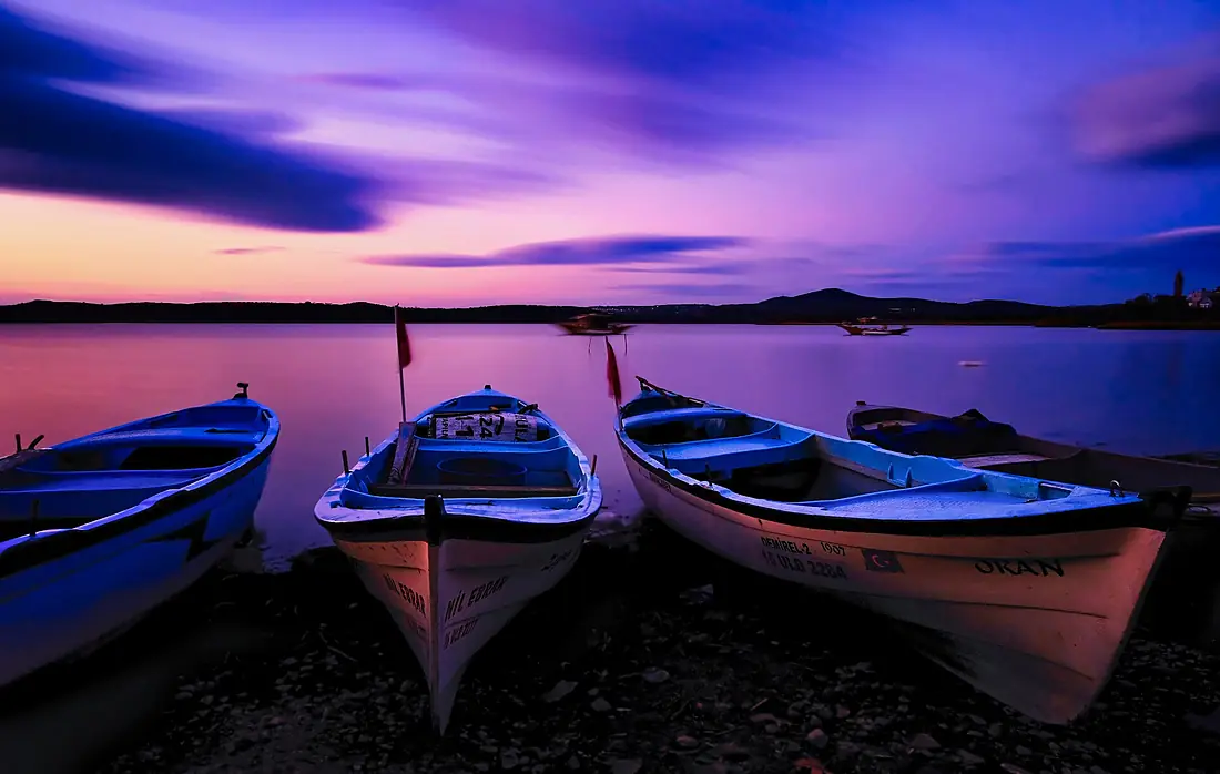 Boats at Lake Uluabat shore