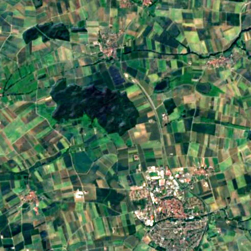 Maintal zwischen Schweinfurt und Dettelbach von oben gesehen (Sentinel-2)