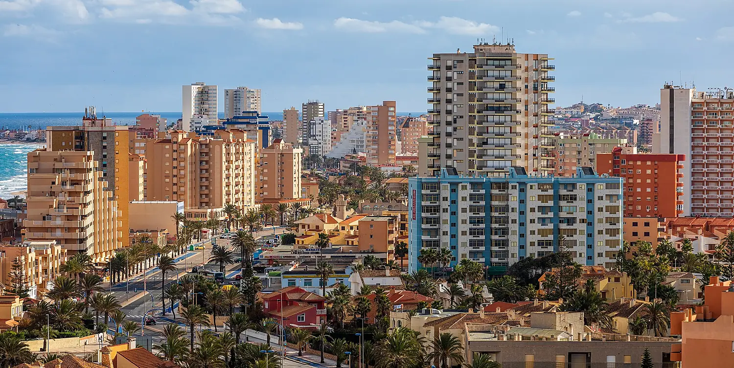 La Manga cityscape from Mirador de Monte Blanco, Cartagena, Murcia, Spain, 2022 January
