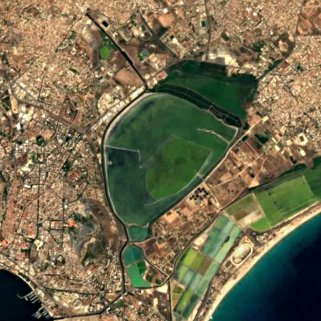 Molentargius – Saline Regional Park visto de cima (Sentinel-2)