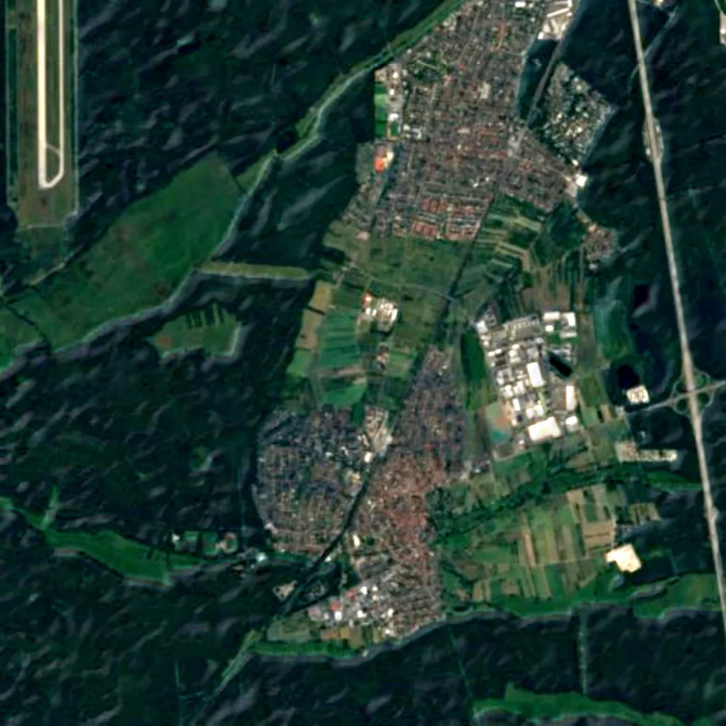 Mönchbruch und Wälder bei Mörfelden-Walldorf und Groß-Gerau seen from above (Sentinel-2)