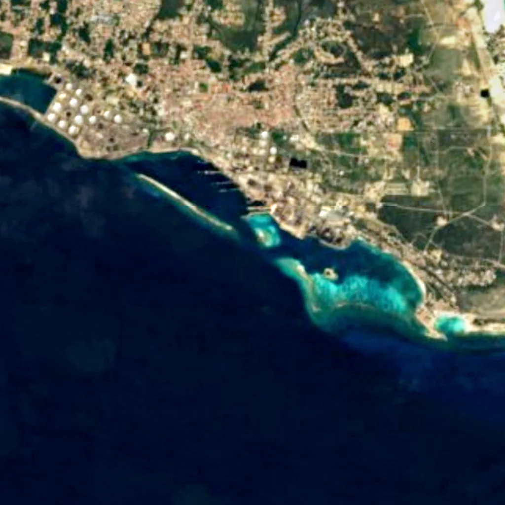 San Nicolas Bay Reef Islands seen from above (Sentinel-2)