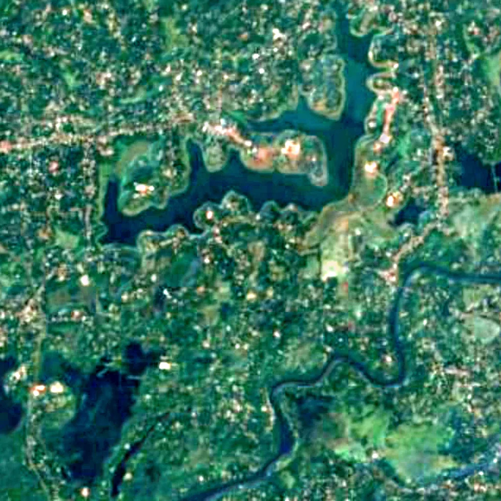 Sasthamcotta Lake vu d'en haut (Sentinel-2)