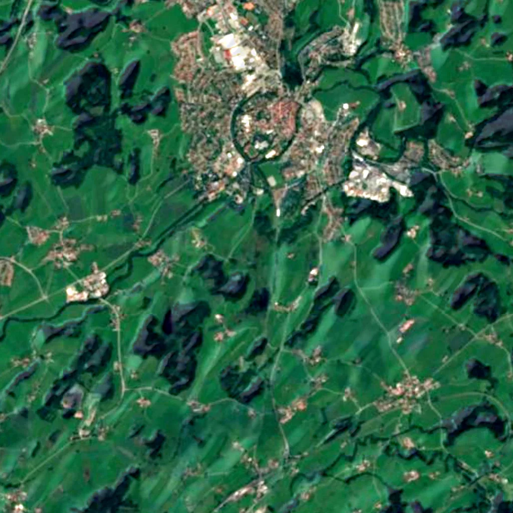 Schwarzensee und Kolbenmoos vu d'en haut (Sentinel-2)