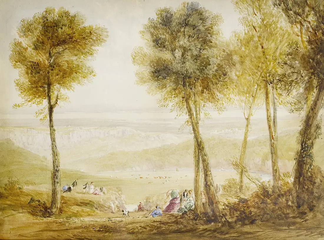 2017-02 David Cox - An extensive view of the Severn Valley with figures picknicking on the Wyndcliffe