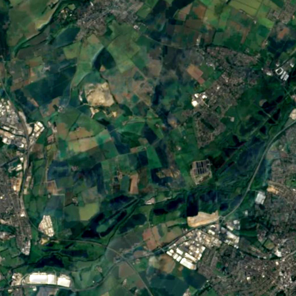 Upper Nene Valley Gravel Pits visto desde arriba (Sentinel-2)