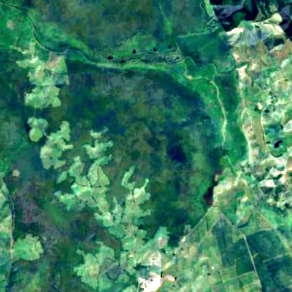 Whangamarino Wetland von oben gesehen (Sentinel-2)